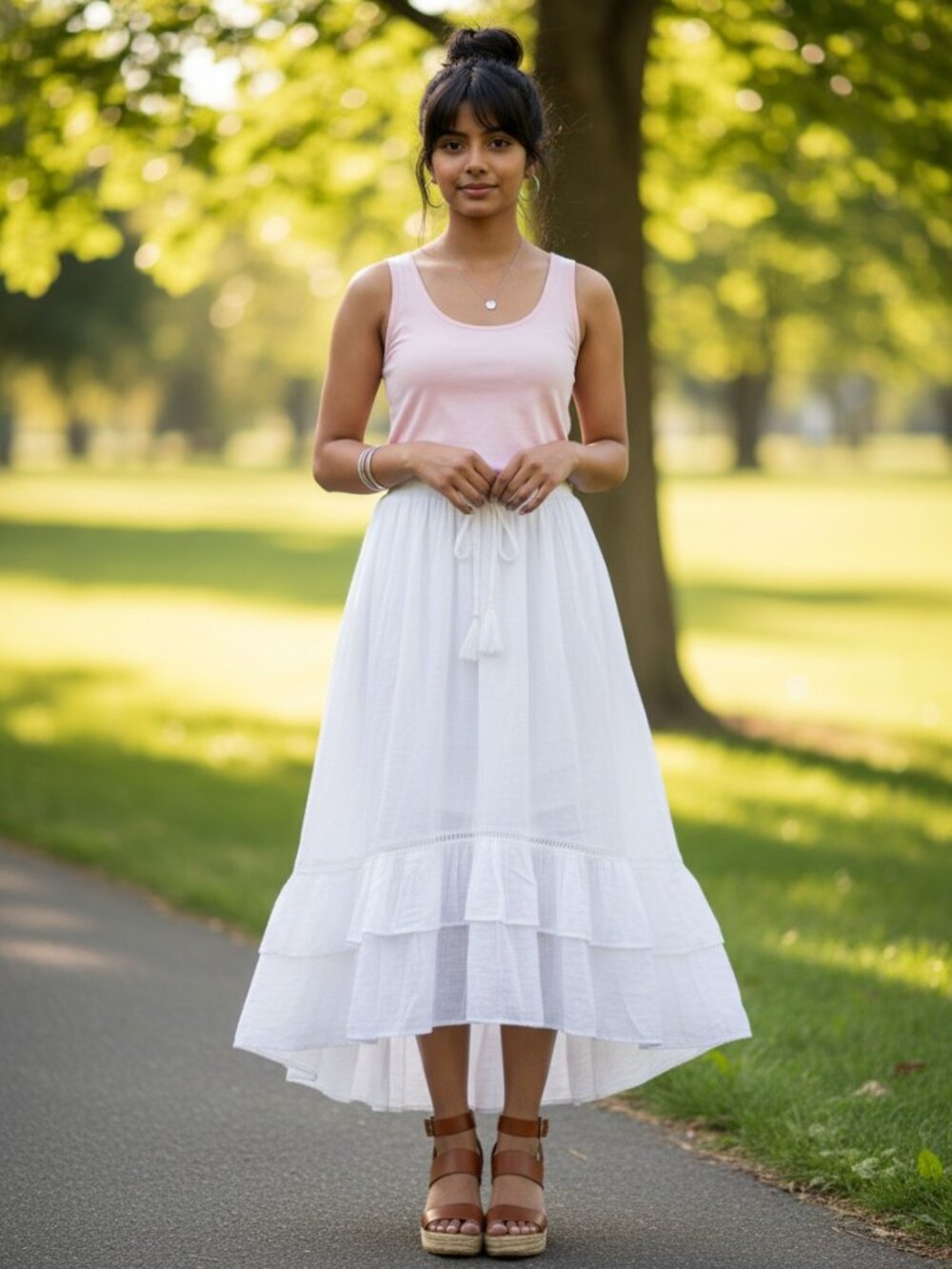 John Paul Richard Skirt Womens S White Excellent Boho Tiered Ruffle High-Low